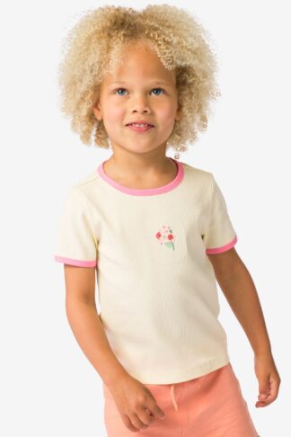 HEMA Kinder T-shirt Rib Bloem Ecru (ecru)