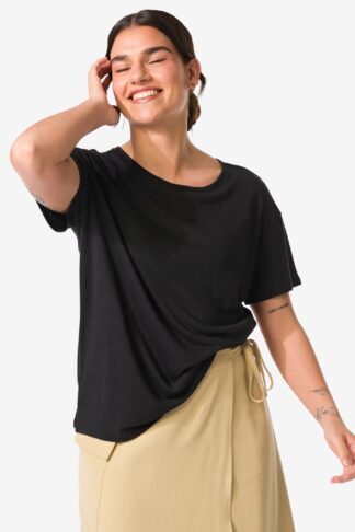 HEMA Dames T-shirt Evie Met Linnen Zwart (zwart)