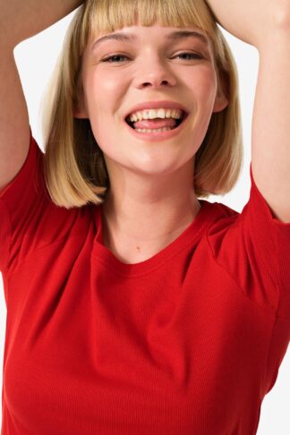 HEMA Dames T-shirt Clara Rib Rood (rood)