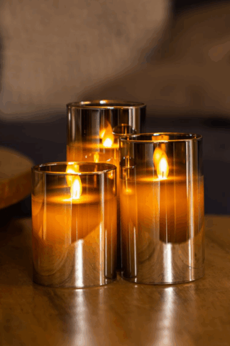 Set van 3 FlinQ Smoked Glass LED Kaarsen