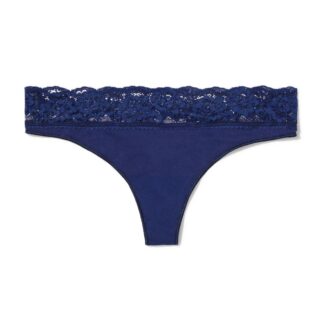 HEMA Damesstring Naadloos Micro Met Kant Donkerblauw (donkerblauw)