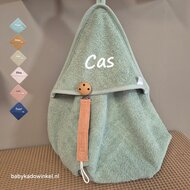 Badcape of Badjas met naam met speenkoord