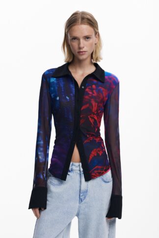 Blouse met knoopjes van chiffon - BLACK - XS