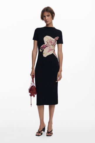 Lange orchidee jurk - BLACK - L