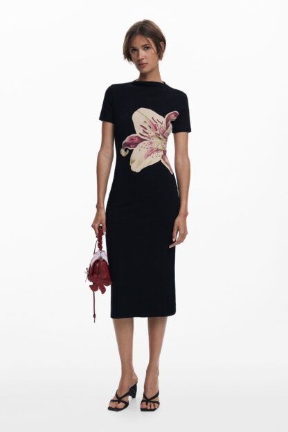 Lange orchidee jurk - BLACK - L