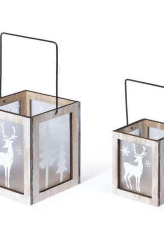 Kerst lantaarn - rendieren print - set van 2x - 8.5 en 11 cm - windlichten?