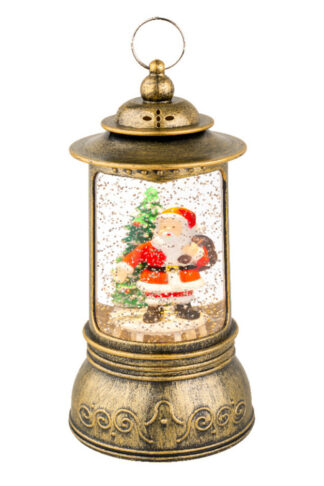 Sneeuwbol/snowglobe glitter lantaarn - 10,5 x 10,5 x 24 cm - met LED verlichting warm wit