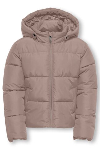 Kids ONLY winter winterjas meisjes - beige - KogJuta - puffer - capuchon