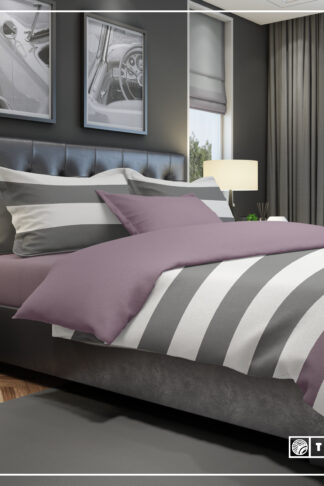 The One Dekbedovertrek Stripe Dark Grey / Plum-200x220cm