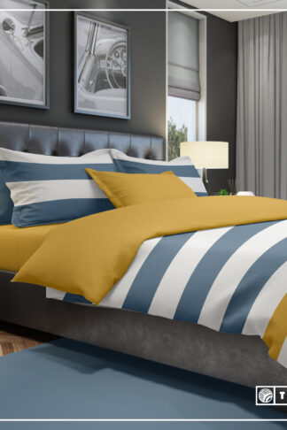 The One Dekbedovertrek Stripe Indigo / Gold-240x220cm