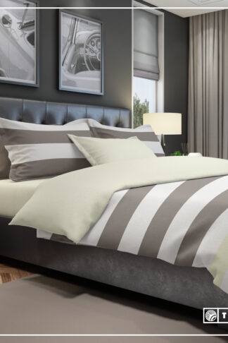 The One Dekbedovertrek Stripe Taupe / Cream-200x220cm