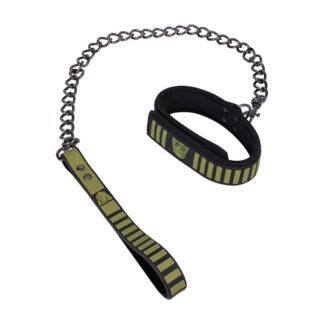Doc Johnson Tactische Halsband en Leash - Zwart/Groen