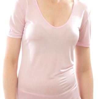 Zijden Dames T-Shirt met V-Hals Alkena Kleur Zacht rose Maat Large