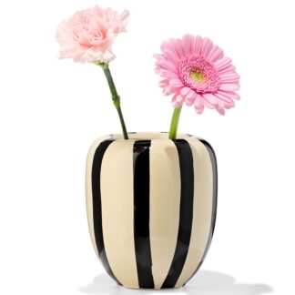 HEMA Vaas Ø9.7x15cm keramiek strepen zwart-wit (zwart/wit)