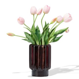 HEMA Vaas 18cm glas ribbel bruin (bruin)