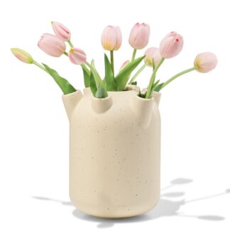 HEMA Tulpenvaas ⌀15x21cm keramiek groot spikkels wit