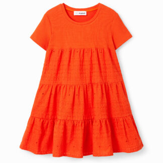 Gecombineerde jurk met broderie anglaise - ORANGE - 3/4