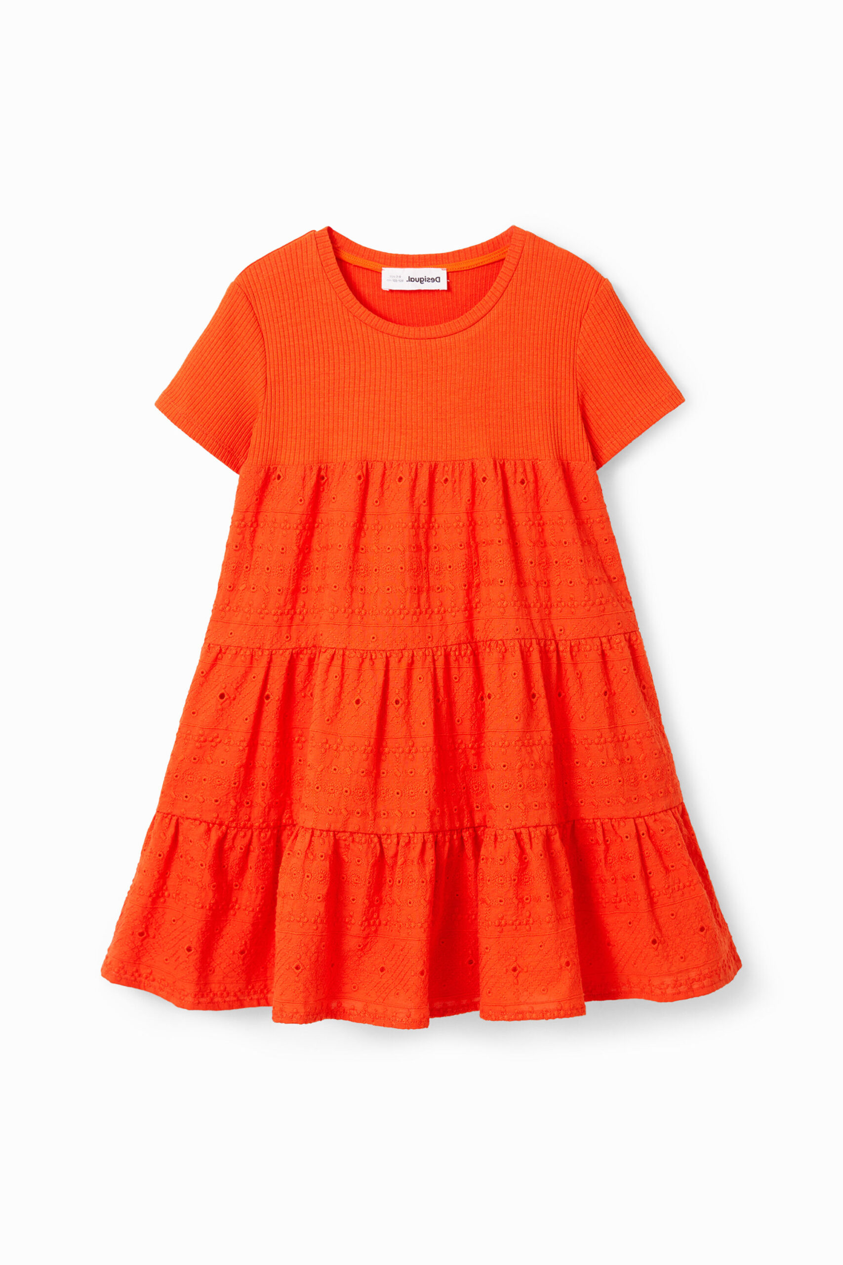 Gecombineerde jurk met broderie anglaise - ORANGE - 3/4