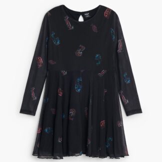 A-lijn jurk met letters - BLACK - 3/4