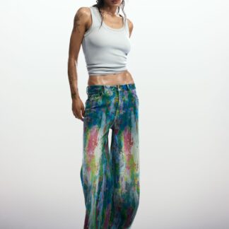 spijkerbroek wide leg splatter - BLUE - 36