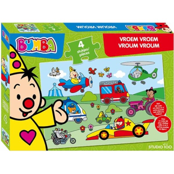 Bumba Puzzel 4 Stukjes Vroem Vroem