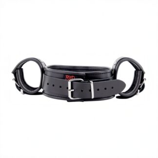 Red Leather Leren Hals- en Handboeien - Zwart