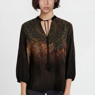 Bedrukte blouse met 3/4-mouwen - BLACK - XS