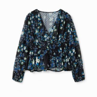 Plumeti blouse met bloemen - BLUE - M