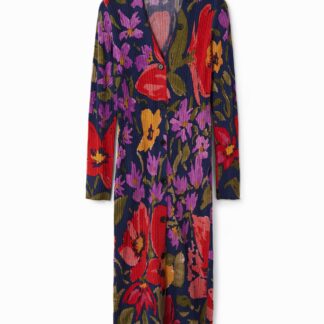 Gebreide midi-jurk met bloemen - MATERIAL FINISHES - XXL
