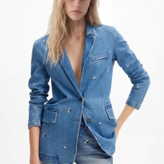 Denim blazer met kleine bloemen - BLUE - M