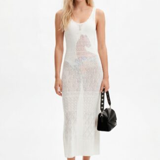 Opengewerkte midi-jurk schouderbandjes - WHITE - S