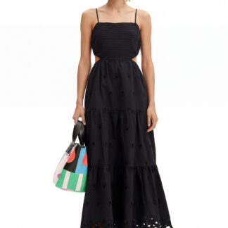 Lange jurk met borduursels en cut-outs - BLACK - XS