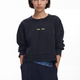 Gewassen effect sweatshirt - BLACK - M