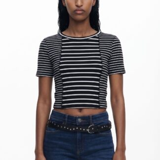 Gestreept T-shirt met korte mouwen - BLACK - M