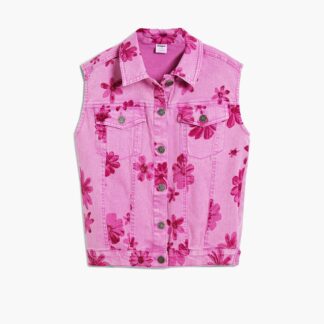 denim gilet bloemen - RED - 3/4
