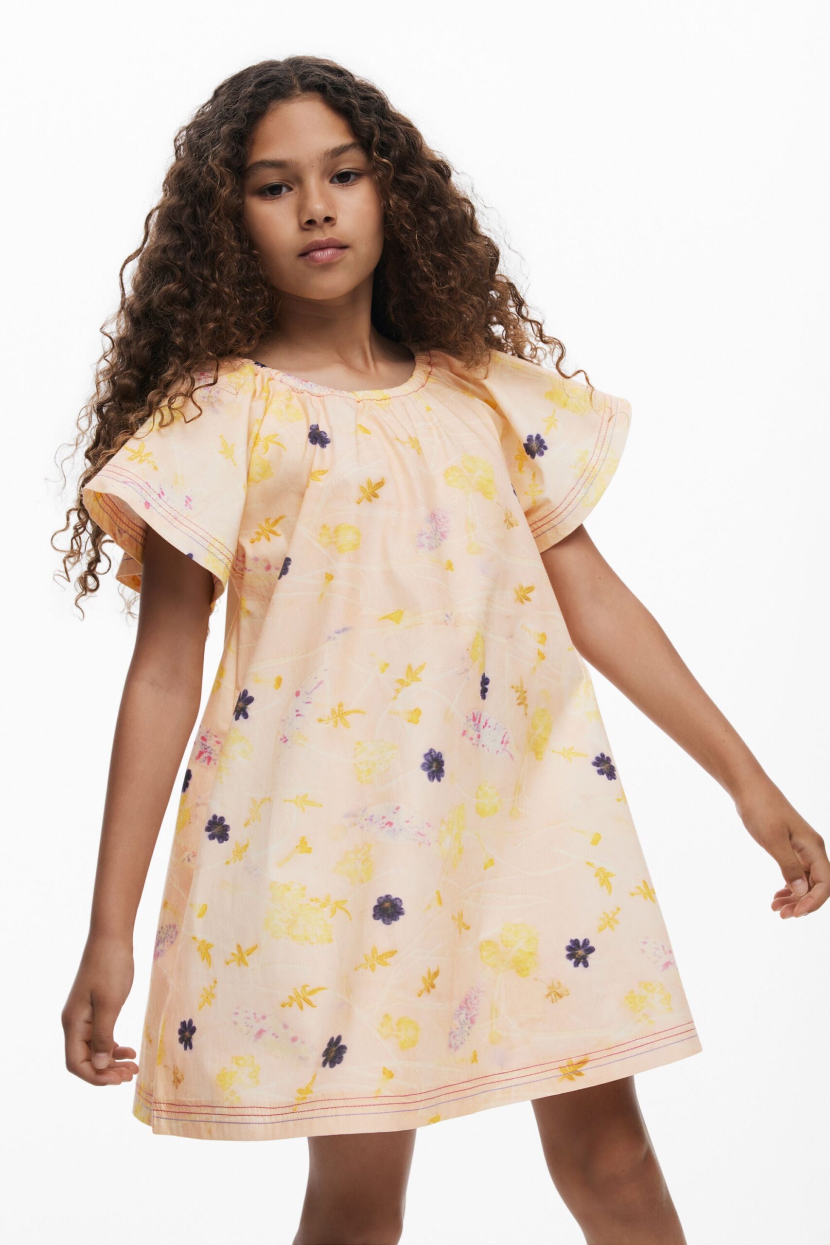 Bloemenjurk met korte mouwen - WHITE - 3/4