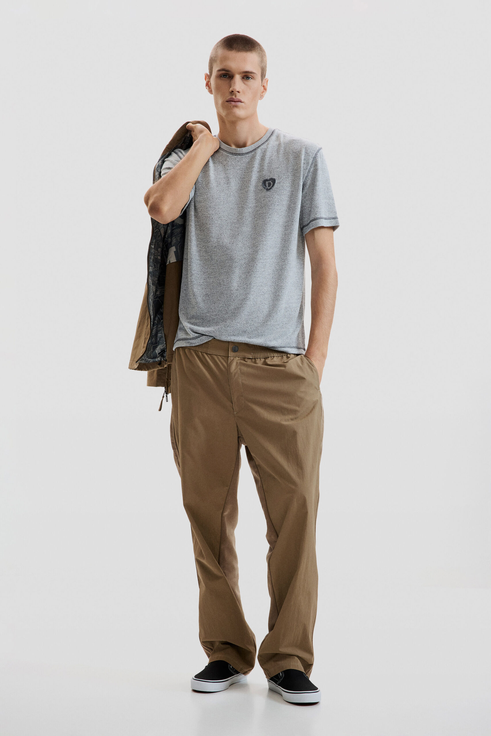 Lange broek in gemengde stof - GREEN - M