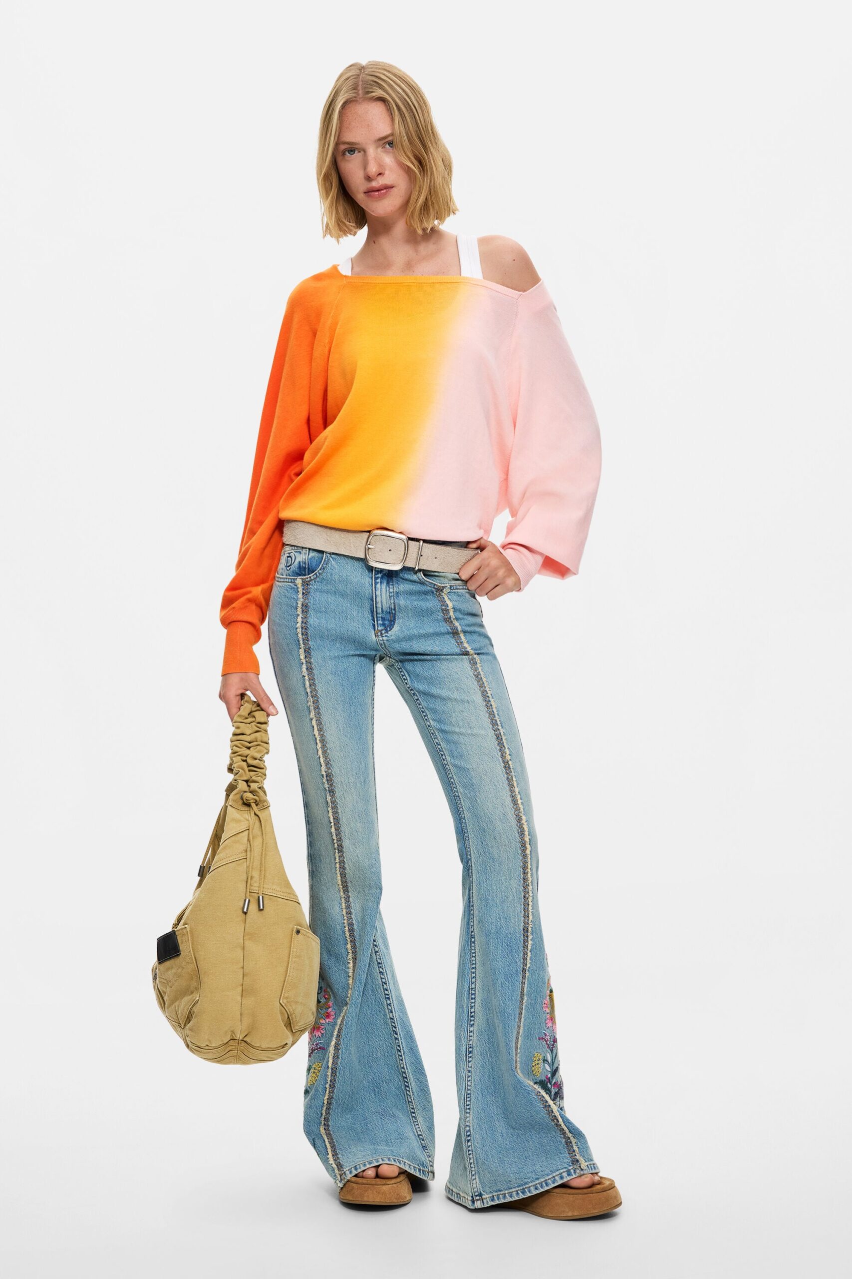 jeans met bloemstiksels - BLUE - 38