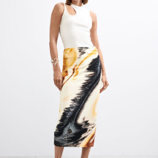 Gebreide rok met print - YELLOW - M