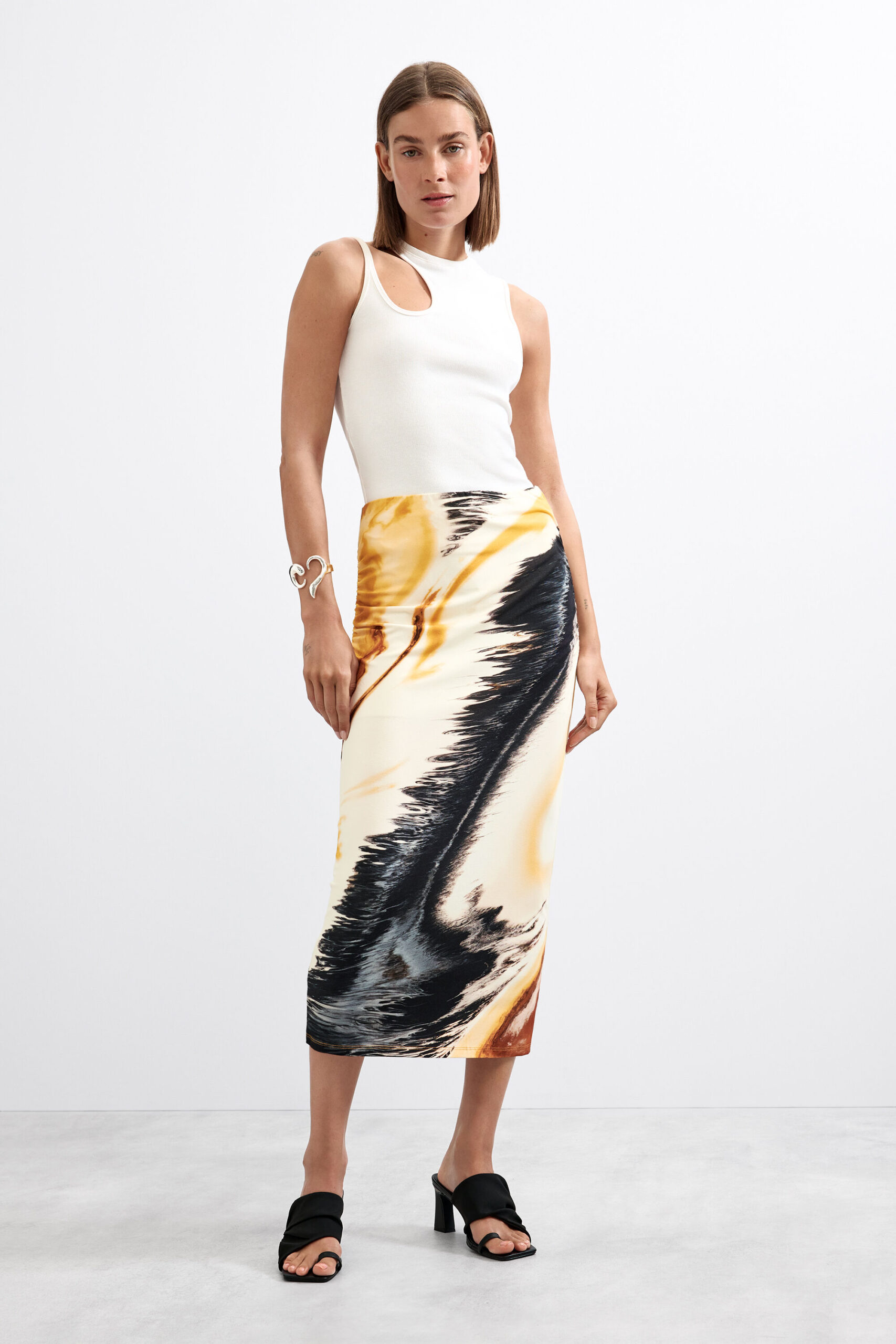 Gebreide rok met print - YELLOW - M