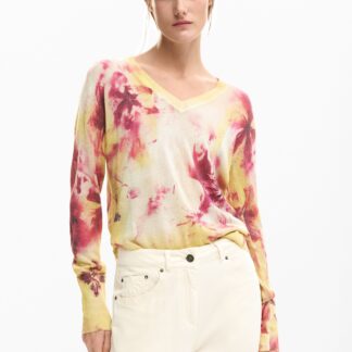 Fijne trui met bloemen - RED - L