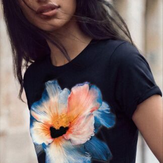 T-shirt met grote bloem - BLUE - M