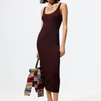 Effen jurk met bandjes - BROWN - S