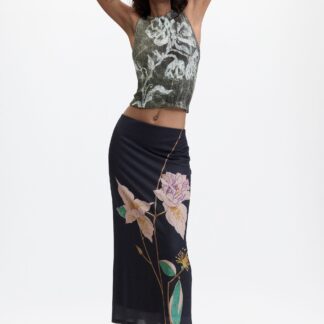 Lange bedrukte rok - BLACK - M