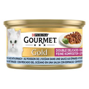 Gourmet Gold Luxe Mix met zeevis in een saus met spinazie natvoer kat (24x85 g) 2 trays (48 x 85 g)