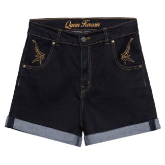 Queen Kerosin High Waist Denim Shorts Black -34