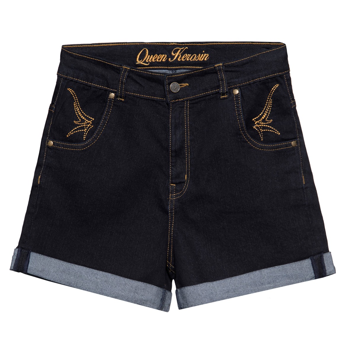 Queen Kerosin High Waist Denim Shorts Black -33