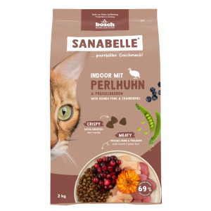 Sanabelle Indoor met parelhoen en cranberries kattenvoer 2 x 8 kg
