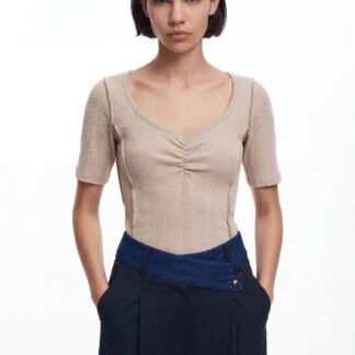 Shirt met geplooide halslijn - WHITE - S