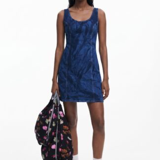Bedrukte denim jurk - BLUE - M